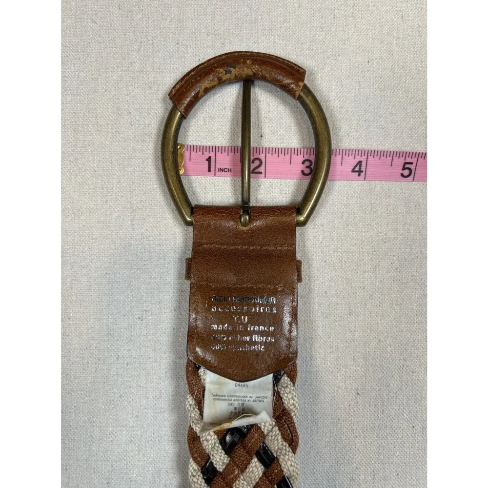 Alain Manoukian Vintage Braided Belt Made in France Brown Cream Black Woven Wide